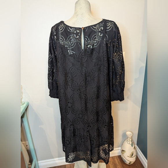 Black Lace Mini Dress 3/4:Sleeve  size 24 EU 54 - Picture 12 of 17